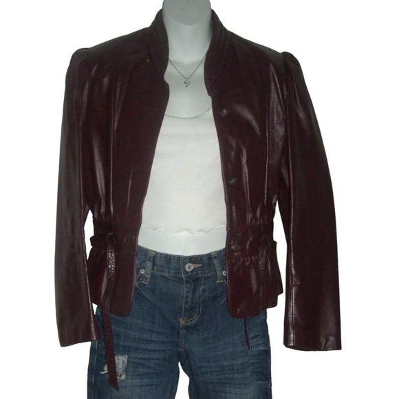 Vintage 80's Wilsons Oxblood Leather Jacket Crop Trench Retro Goth ALT egirl Spy - Picture 14 of 16